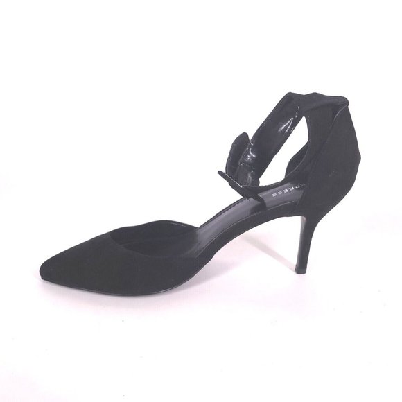 Express Womens Faux Suede Pump Pointed Toe Buckle Strap Slim Heel Black 9 - Picture 2 of 10